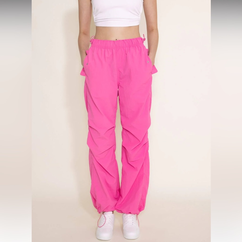 Love Tree Nylon Baggy Parachute Pants Womens Size Large Pink Pull On - Picture 3 of 16